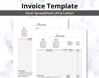 Invoice Template Excel Spreadsheet | Professional Business Invoice Form | Fully Editable Digital Download