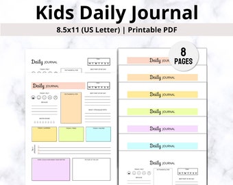 Kids Daily Journal | Printable Kids Journal | DIY Journal Pages | Diary For Children For Reflection and Gratitude | PDF Digital Download