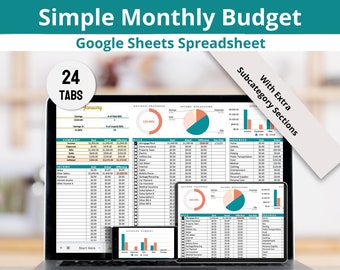 Simple Budget Google Sheets Spreadsheet Template, Personal Paycheck Planner Planner with Budget Dashboard (Ideal for Beginner Budgeting)