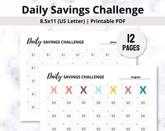 Daily Savings Challenge Printable PDF for Tracking 365 Days of Savings, Money Goals, Progress and Annual Savings (Digital Download)