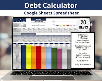 Debt Payoff Planner Google Sheets, Snowball Calculator, Avalanche Spreadsheet, 20 Account Credit Card Template