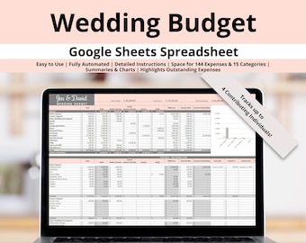 Wedding Budget Google Sheets Spreadsheet Template to Track 4 Wedding Budget Contributors, Wedding Budget Plan for Bride & Groom Budget Help