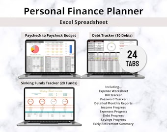 Personal Finance Excel Spreadsheet Planner, Monthly Budget, Debt, Sinking Funds, Expenses & Savings Goals Template