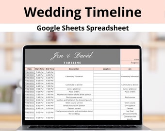 Wedding Day Timeline Schedule Google Sheets Spreadsheet | Wedding Agenda with Roles To Stay Organized! | Wedding Day Itinerary and Runsheet