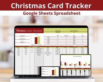 Christmas Card Tracker Google Sheets Spreadsheet for Organizing Holiday Addresses, Sent Cards, Received Cards and Mailing List (Digital)