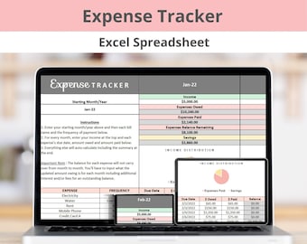 Plantilla de hoja de cálculo de Excel para el seguimiento de gastos / Planificador de ingresos y gastos / Descarga digital