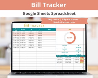 Bill Tracker Google Sheet Spreadsheet | Monthly Bill Due Date Tracker and Payment Checklist | Editable Digital Download