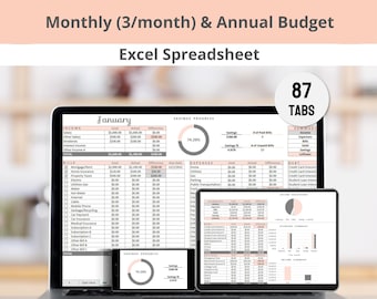 3 Monthly Budgets Excel Spreadsheets Planner Template, Plan and Track your 3 Paychecks or Budgets per Month Digitally with an Annual Summary