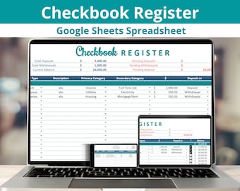 Checkbook Register Google Sheets Tracker for Checking and Savings Balances, Transactions, Deposits and Withdrawals (Digital Download)