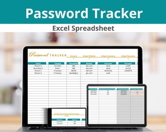 Password Tracker Excel Spreadsheet | Organize your Accounts and Passwords with this Editable Password Log Template | Digital Download