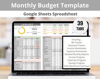 Google Sheets Budget Template for Monthly and Yearly Financial Planning | Income, Expenses, and Savings Trackers Included | Instant Download