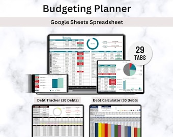 Budgeting Planner Google Sheets Spreadsheet to Track your Paycheck, Expenses, Savings and Debt, Monthly Budget Planner Digital Template