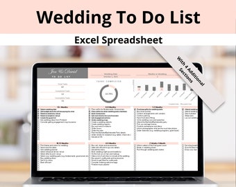 Wedding To Do List Checklist Excel Spreadsheet, Wedding Plan List To-Do, Check List To Plan A Wedding, Detailed Wedding Plan Task Template