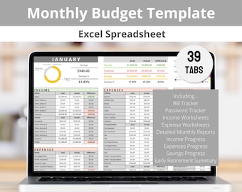 Hoja de cálculo de presupuesto, Hoja de cálculo de presupuesto de Excel, Planificador de presupuesto de Excel, Descarga de presupuesto mensual, Rastreador de gastos, Rastreador de ahorros