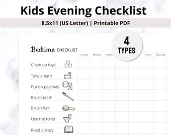 Kids Bedtime Routine Chart Checklist Printable, Evening/Nighttime Checklist Visual Schedule For Kids Toddlers PDF Editable Digital Download