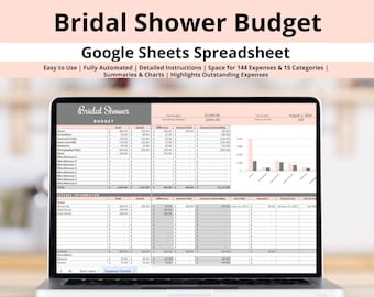 Bridal Shower Budget Google Sheets Spreadsheet, Engagement Party Expense Tracker, Maid of Honor Plan