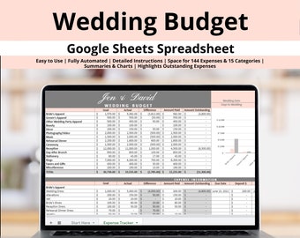 Hoja de cálculo de Google Sheets para el seguimiento de gastos de boda, plantilla de planificador de presupuesto, registro de costos y pagos