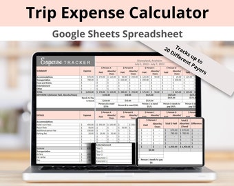 Travel Expense Calculator, Vacation Cost Splitter to Calculate Trip Shared Expenses & Costs with Multiple People, Google Sheets Spreadsheet