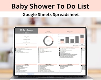 Baby Shower Planner List, Shower To Do List Plan Template, Baby Shower To-Do Checklist for Shower Event Planning Google Sheets Spreadsheet