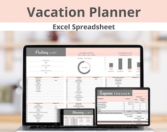 Vacation Planner Template for a Family Trip or Road Trip with a Checklist & Itinerary, Editable Holiday Organizer Excel Spreadsheet Template