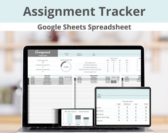 Homework Tracker Google Sheets Spreadsheet Template, Assignment Log, Homework Planner, Assignment Checklist, Academic Planner, Study Log