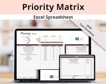 Task Management Planner using the Urgent-Important Eisenhower Matrix Method to Plan Your To Do List, Digital Excel Spreadsheet Template