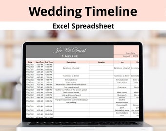 Wedding Event Timeline Excel Spreadsheet | Wedding Itinerary for the Reception, Ceremony etc. with Roles | Timeline of Wedding Events