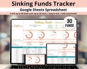 Sinking Funds Monthly Tracker, Sinking Template to Track Cash Sinking Funds, Money Sinking Funds List Sheet, Google Sheet Digital Download