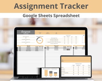 Assignment Tracker Google Sheets Spreadsheet Template | Homework Planner Checklist Digital For College or High School | Weekly Study Log