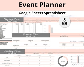 Event Planning Google Sheets Spreadsheet | Party Planner Template for Event Coordinators and Organizers | Google Docs Digital Download