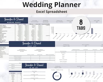 Wedding Organizer Excel Spreadsheet Template - Track Engagement Budget, Guest List, Tasks, Checklist (Digital Download)