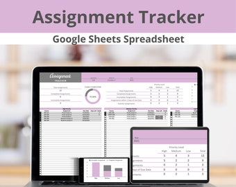 Homework Tracker Google Sheets Spreadsheet Template, Assignment Planner for Students, Grade Tracker, Assignment Checklist, Assignment List