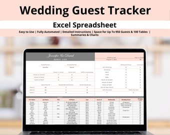 Wedding Guest List Tracker Template | Excel Spreadsheet | Track Invitations, RSVPs, Gifts, Contact Information etc. | Online Download