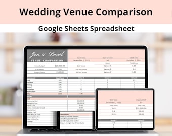 Google Sheets-Tabellenvorlage zum Vergleich von Hochzeitslocations – Checkliste und Entscheidungshilfe zum Vergleich von Optionen