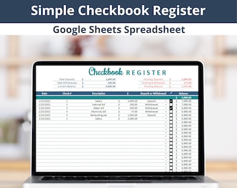Prosty rejestr czeków, arkusz kalkulacyjny Google Sheets, śledź swoje konta bankowe - transakcje na rachunkach bieżących/oszczędnościowych i saldo cyfrowo!