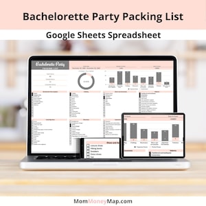 Bachelorette Party Packing List Google Sheets Spreadsheet, Packing List for a Bachelorette Weekend /Girls Weekend, Bachelorette Packing List