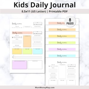 Kids Daily Journal, Printable Kids Journal, DIY Journal Pages for Kids, Diary for Children For Reflection and Gratitude PDF Digital Download
