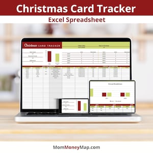 Plantilla de hoja de cálculo de Excel para el seguimiento de tarjetas navideñas, planificador de lista de direcciones de tarjetas navideñas, rastreador de tarjetas festivas para realizar un seguimiento de lo que se envía y se recibe