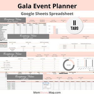 Gala Party Planner Google Sheets Spreadsheet Template for Fundraisers & Charity Events, Party Planner Organizer for Coordinators, Organizers