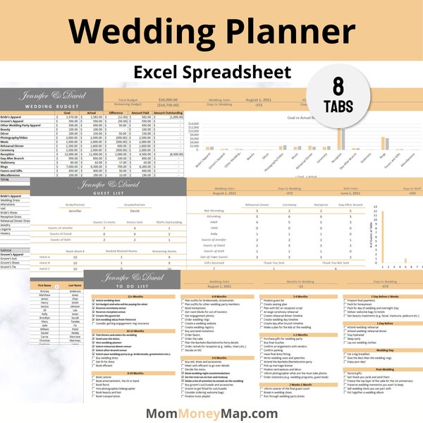 Wedding Planning Excel Spreadsheet Template, Wedding Planning Tracker for your Budget, Expenses, Payments, Guest List RSVP Tracking & Gifts