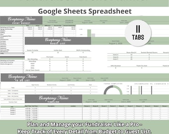 Church Fundraiser Planner Google Sheets Spreadsheet, Sage Green Donation Log, Community Event Tracker