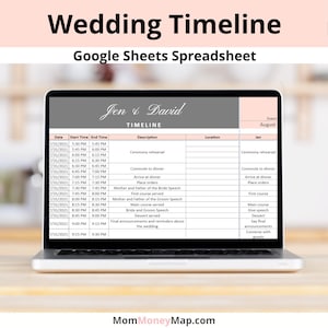 Hochzeitstag Timeline Stundenplan Google Sheets Tabelle | Hochzeitsagenda mit Rollen, um den Überblick zu behalten! | Hochzeitstag und Runsheet