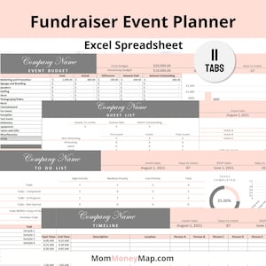 Fundraiser Event Planner Excel Spreadsheet Template | Gala Planning Organizer with a Party Checklist, Budget and Other Digital Forms
