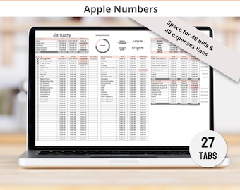 Monthly Budget Apple Numbers Spreadsheet Template for Mac & iPad, Income, Expenses, Bills, Spending
