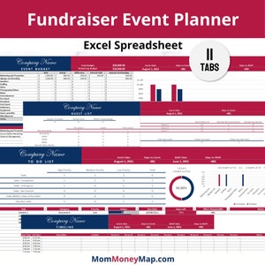 Fundraiser Event Planner Digital Excel Spreadsheet Template for Nonprofit or Corporate Fundraising Event Planning, Tracking & Management