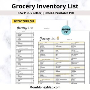 Lebensmittelgeschäft Liste druckbare, Master-Lebensmittelgeschäft-Liste, Einkauf, Obst-Gemüse-Liste, Lebensmittelgeschäft-Liste, bearbeitbare Vorlage in Excel & PDF