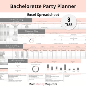 Modelo de Planilha em Excel para Planejamento de Despedida de Solteira | Pacote de Planejador de Despedida de Solteira com Orçamento, Lista de Convidados e Roteiro | Download Digital