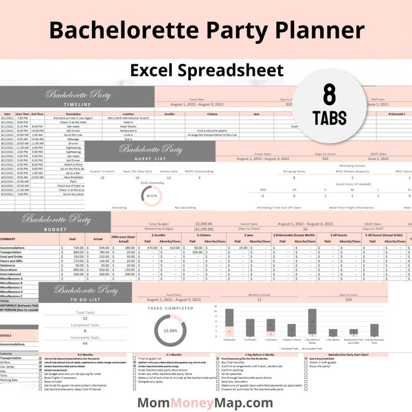 Excel Bachelorette Party Planner Template Etsy