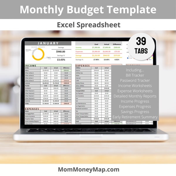 Budget Spreadsheet, Excel Budget Worksheet, Budget Planner Excel, Monthly Budget Download, Expense Tracker, Savings Tracker
