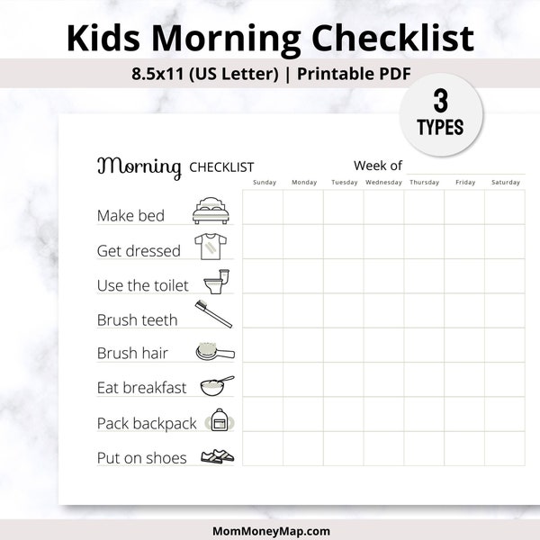Kids Morning Routine | Kids Morning Checklist | Morning Routine Chart For Kids or Toddlers | Printable PDF Editable Custom Digital Download